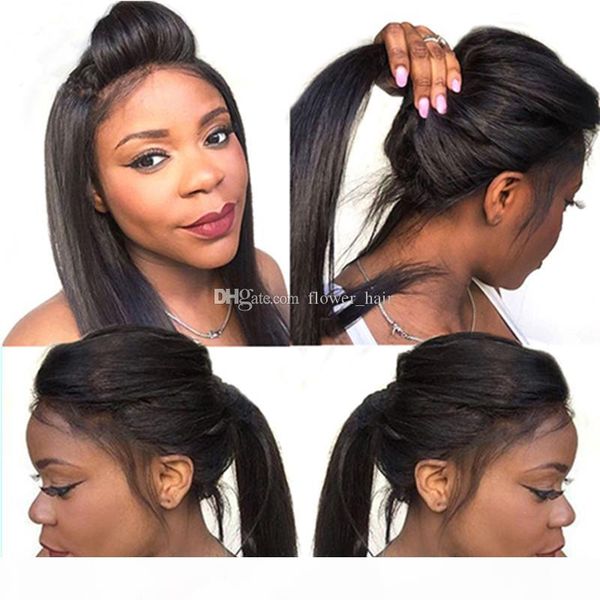 

brazilian silky straight lace front human hair wigs for black woman 130 density glueless full lace wigs with baby hair natural hairline, Black;brown