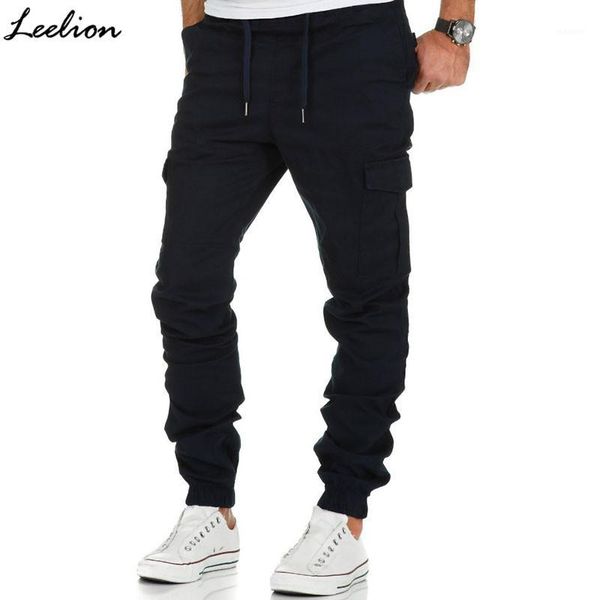 

leelion 2018 new cargo pants men fashion casual leggings multi-pocket solid men's trousers elasticity drawstring loose pants man1, Black
