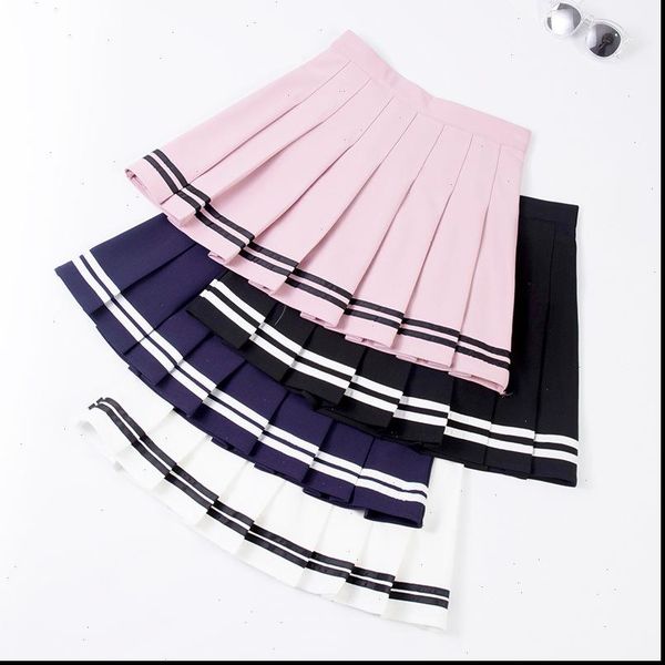 

kawaii harajuku skirts high waist pleated skirts women girls lolita a line sailor skirt large size preppy school uniform, Black