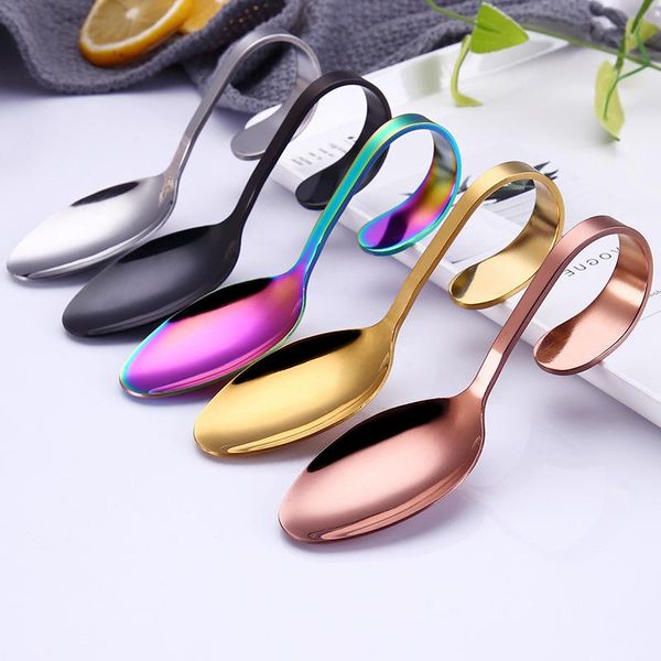

spoons 1 pcs 304 stainless steel el buffet kitchen curved handle dessert soup spoon cutlery accessories drinking tools
