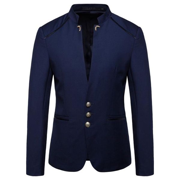 

men's jackets 2021 spring fashion trend stand collar suit button decoration blazer stylish mens slim fit jacket, Black;brown