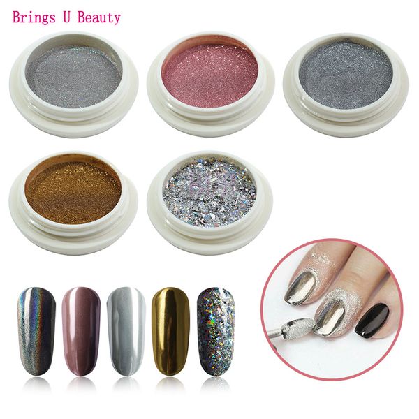 

nail glitter champagne silver rose rainbow mirror powder ultra-thin art mermaid chrome pigment sequin dust decor, Silver;gold