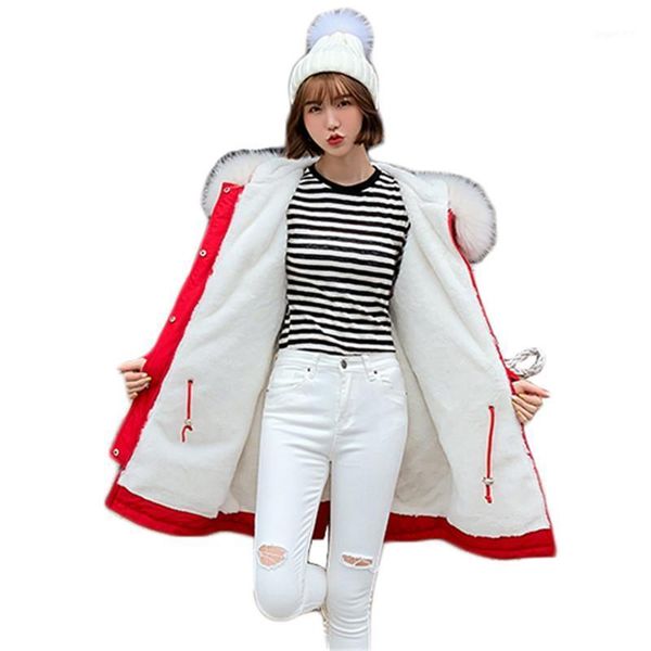 

winter jacket women fur collar hooded down cotton coats 2020 autumn new korean loose plus size red warmth parkas feminina1, Black