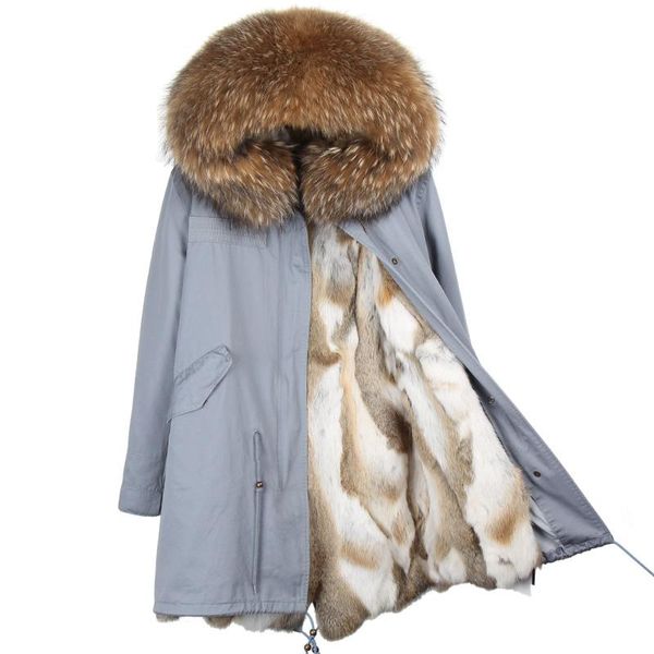 

women winter jacket 2020 real fur coat longnatural rex fur parka detachable raccoon collar thick warm new, Black