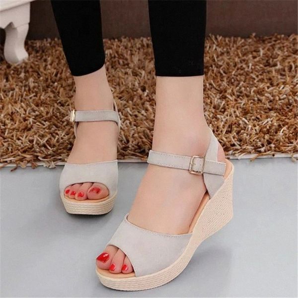 

cootelili summer shoes women sandals high heels platforms wedge sandals woman causal women shoes .5cm heel buckle fashion #1f3d, Black