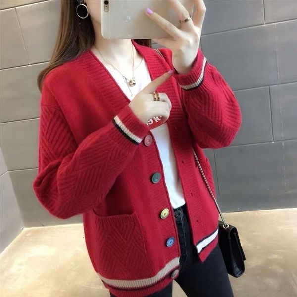 

2021 new autumn cashmere clothes jacket women women's pull femme streetwear cardigan sweater q6x9, White;black