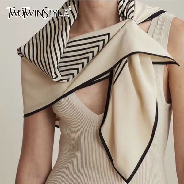

twotwinstyle elegant hit color women scarf sun protection geometric stripe pattern scarves for female fashion accessories tide y201007, Blue;gray
