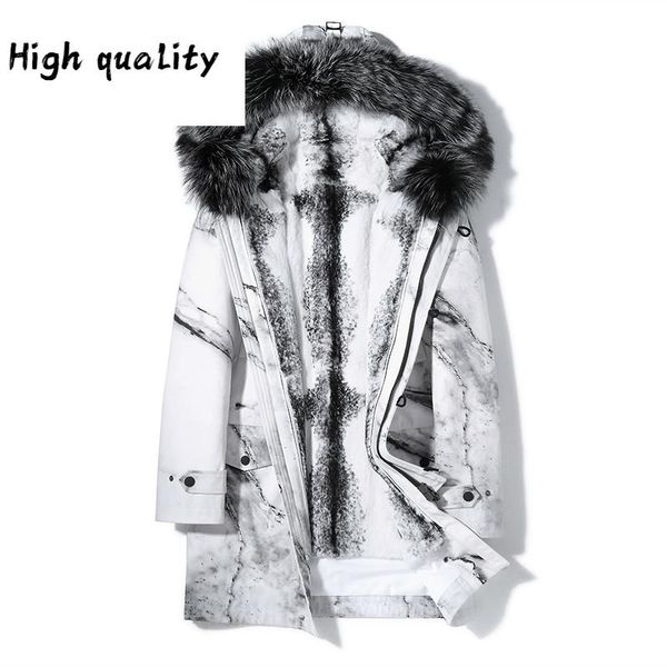 

men liner luxury winter jacket parka homme fur collar mens real furs long coat kj1102, Black