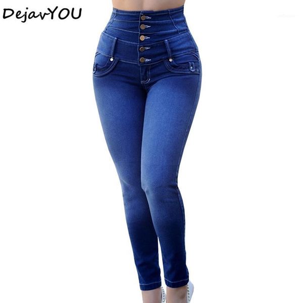

skinny pencil pants full-length denim high-waist female jeasn femme multi button stretchy bulift thickening jeans women1, Blue