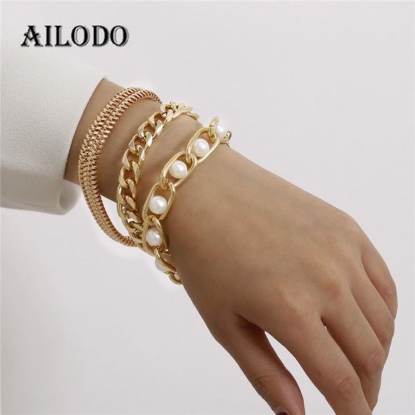 

ailodo 3 pcs/set gold color punk bracelets bangles for women elegant pearl bracelets fashion jewelry christmas gift 20oct08, Golden;silver