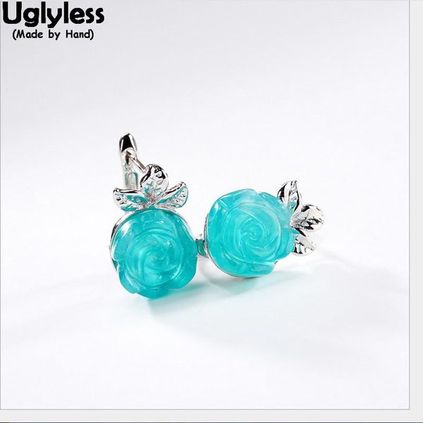 

uglyless 100% реальные 925 стерлингового серебра ручной работы листьев серьги стержня для женщин природных голубой амазонит роза шпильки fin, Golden;silver
