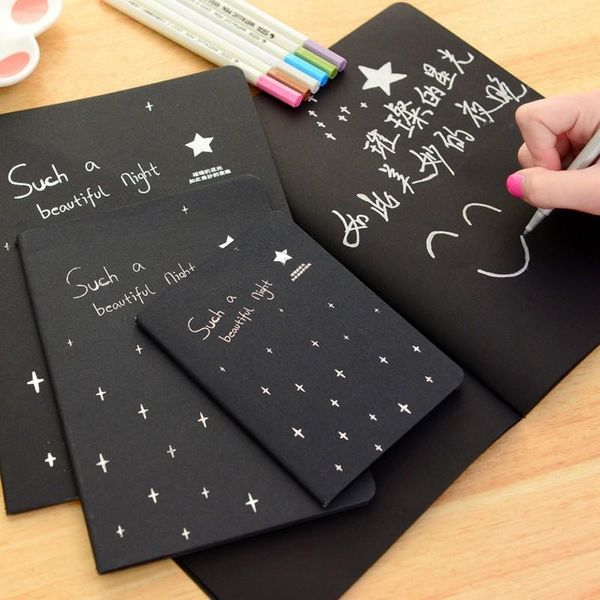 

notepads 56k/32k/16k creative black paper sketch graffiti book diary notebook drawing painting notepad stationery office school supplies, Purple;pink