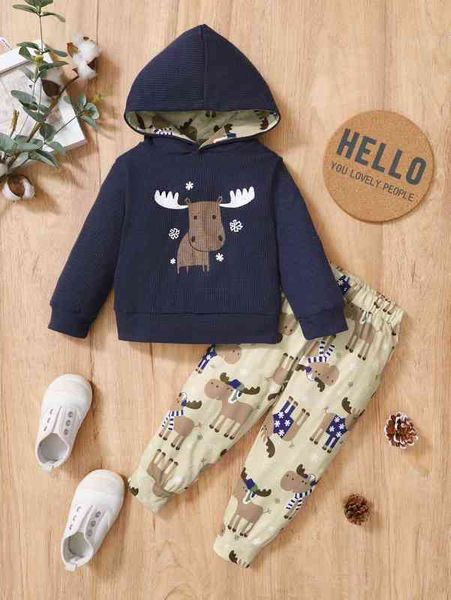 

baby cartoon graphic hoodie & sweatpants she, White