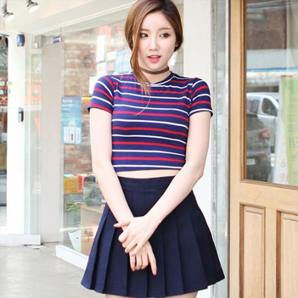 

women girls plaid skirt high waist pleated skater skirt a line school uniform with inner shorts casual skinny girls, Black