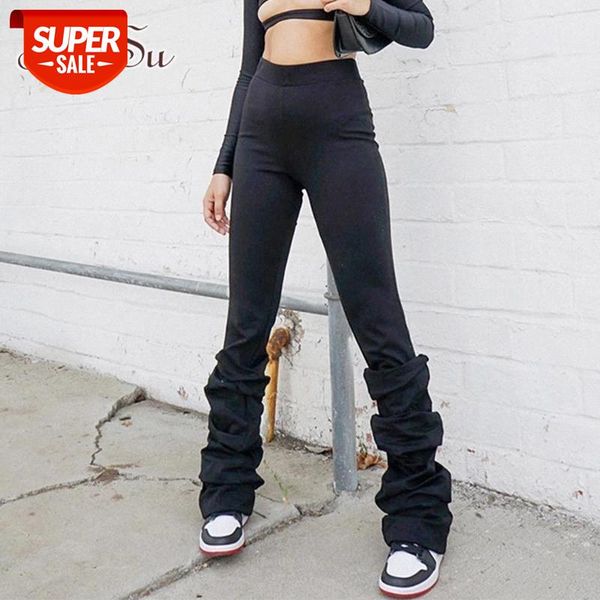 

artsu skinny high waist stacked sweatpants elegant casual long trousers ladies fashion elastic black pants capris summer pa52381 #fr36, Black;white