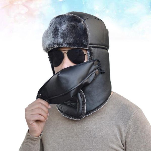 

cycling caps & masks winter warm men's hat plus thick windproof bomber hats with ears women's fur earmuffs beanie ski cap(black)1
