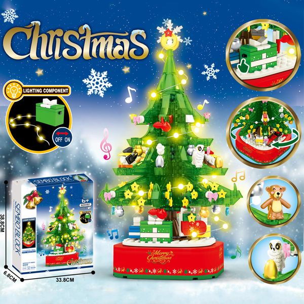 

486 pcs merry christmas tree music box building blocks lighting exquisite decoration playmobil children girls xmas gift new toys