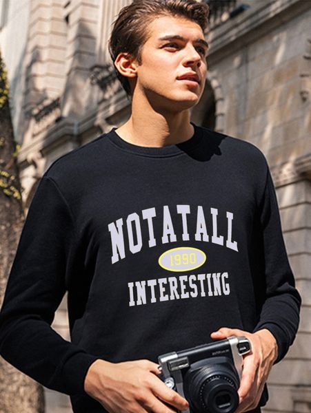 

men letter graphic round neck pullover t0jh#, Black