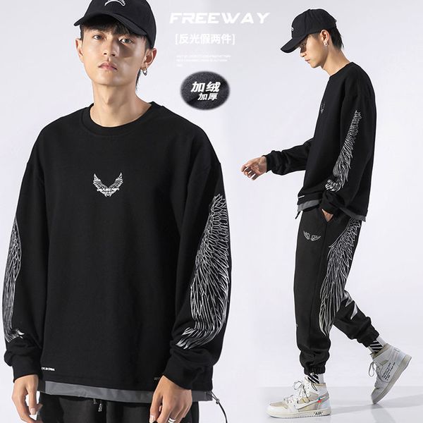

2021 new men's reflective graphic printed sweatshirts woman casual loose hoodies male oversize streetwear hoodie clothing 269k, Black