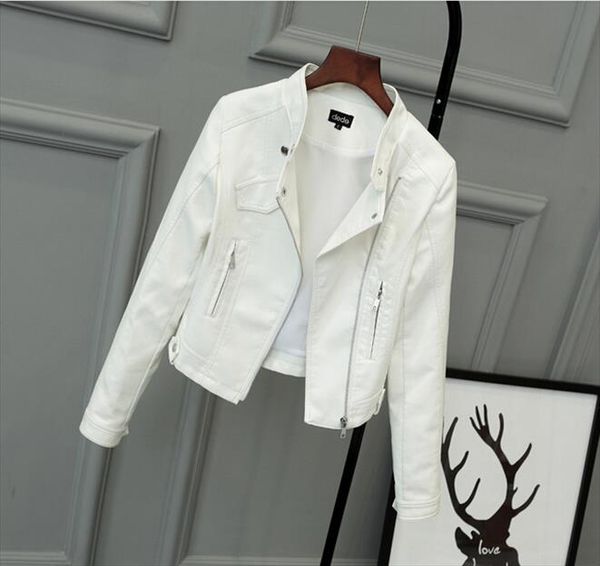 

2017 lika s xxl new spring fashion bright colors good quality ladies basic street women short pu leather jacket accessories, Black