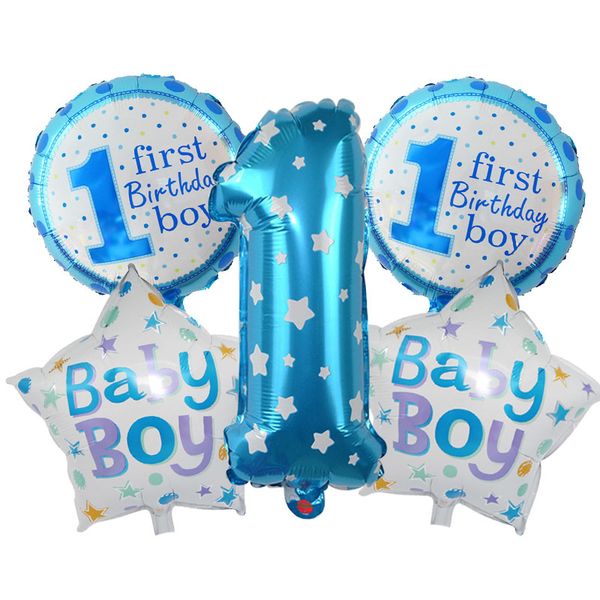 

baby boy girl 1st set pink blue number foil balloons kids first birthday party decoration supplies