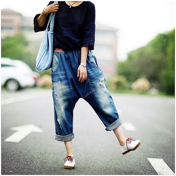 

fashion harem pants women girls cotton casual trousers autumn winter loose plus size jeans ankle-length pants korean 201223, Blue