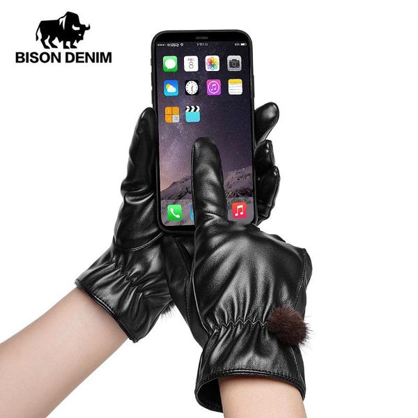 

five fingers gloves bison denim fashion women pu leather warm soft thicken winter autumn ladies touch screen s020, Blue;gray