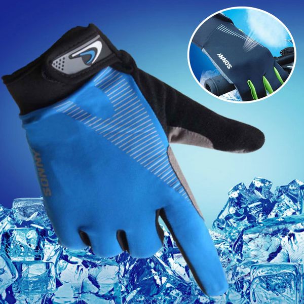 

1 pair non-slip bike bicycle full finger touchscreen men women m gloves breathable summer mittens, Blue;gray