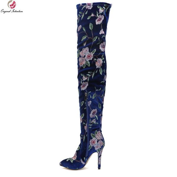 

original intention new gorgeous women over-the-knee boots thin high heel boots thigh high blue shoes woman plus us size 4-15, Black