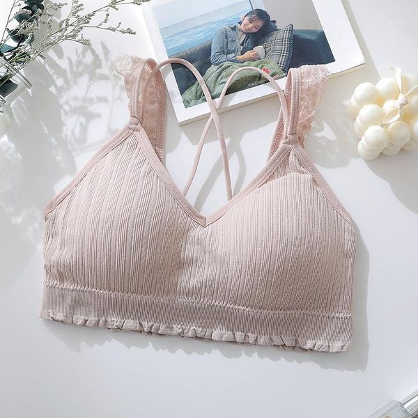 

bralette seamless deep v lace straps bra wireless thin whorl underwear striped lingerie soft push up bras for women brasier1, Red;black