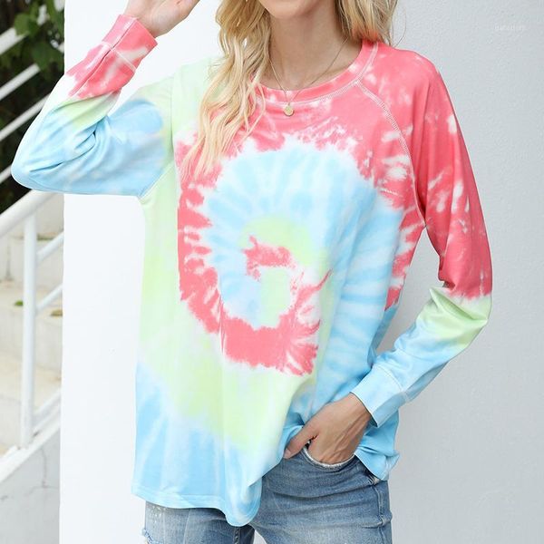 

women harajuku hoodies multicolor long sleeve o-neck casual sweatshirt loose printed tie dye hoodie oversize hoody g17801, Black