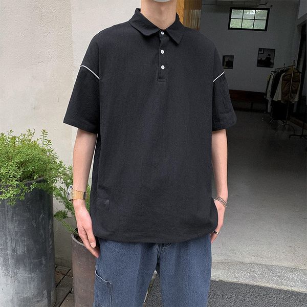 

summer ins solid color polo short sleeve t-shirt boys' korean fashion loose couple casual top, White;black