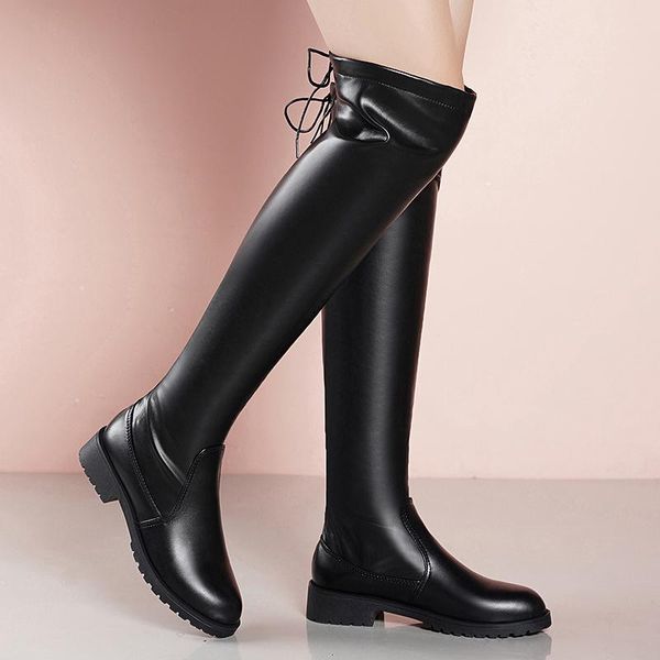 

2020slim boots over the knee high pu women snow women's fashion winter thigh shoes woman botas feminina leather boots, Black
