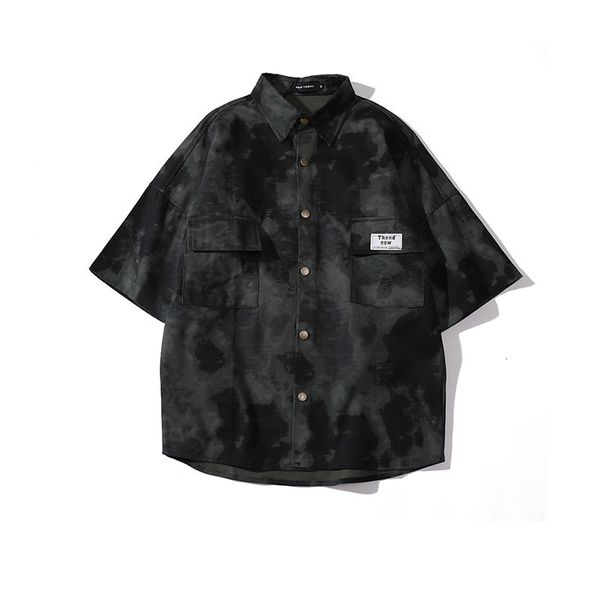 

summer american west coast camouflage tooling short sleeve men's trendy hip hop casual couple shirt, White;black