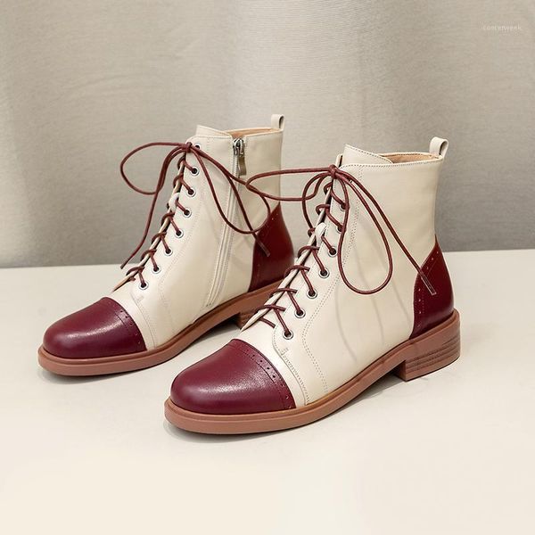 

boots botas mujer winter high heels shoes women's ankle cow leather mixed color cross-tied motorcycle boots1, Black