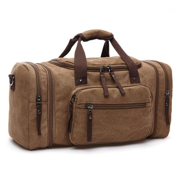 Seesäcke Männer Reisetasche Canvas Multifunktions-Leder Handgepäck Tote Große Kapazität Utility Weekend Duffel1