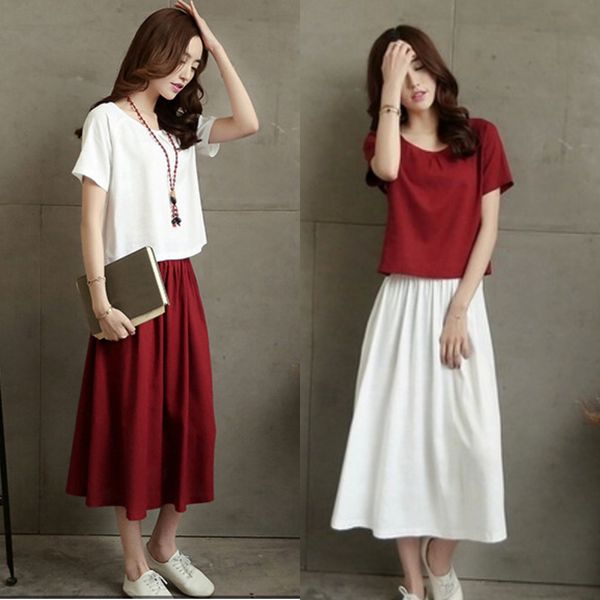 

women's cotton and linen 2019 summer new linen two-piece popular dress mid-length a- line dress 1vbs6, Gray