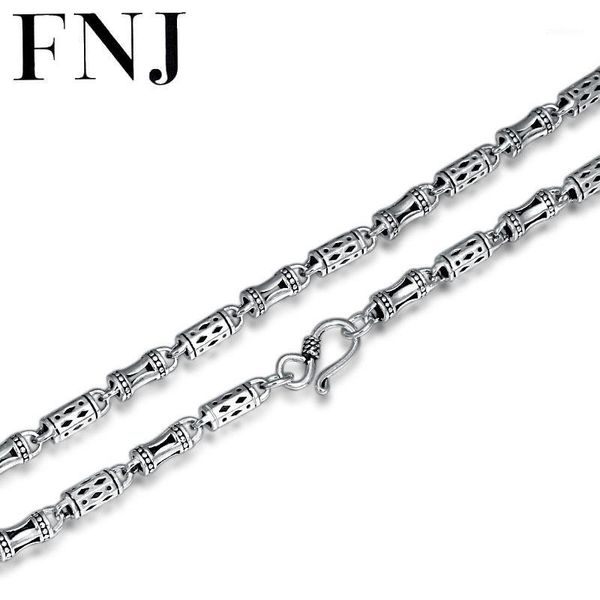 Correntes Fnj Bamboo Chain Hollow Colar 925 Silver 5mm 45cm a 70cm Fine original S925 colares homens para jóias fabricadas1