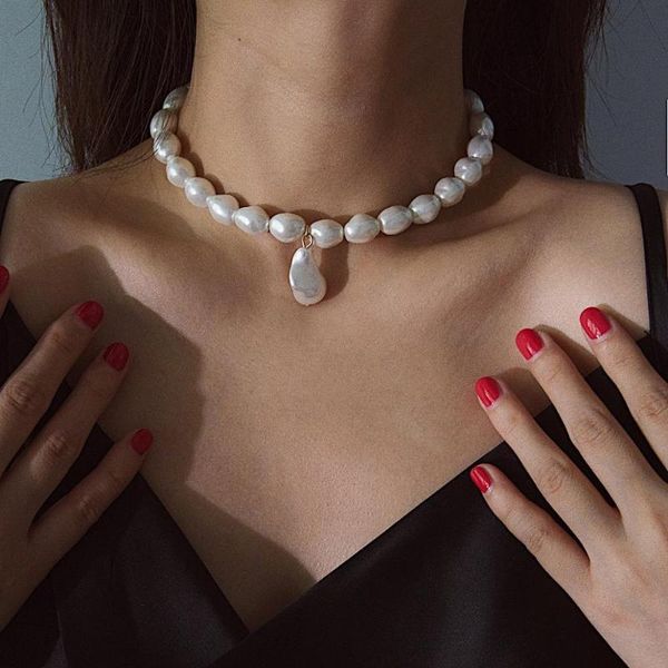 

classic baroque irregular simulated pearl necklace vintage gold chain statement bridal collar choker necklace wedding jewelry, Silver