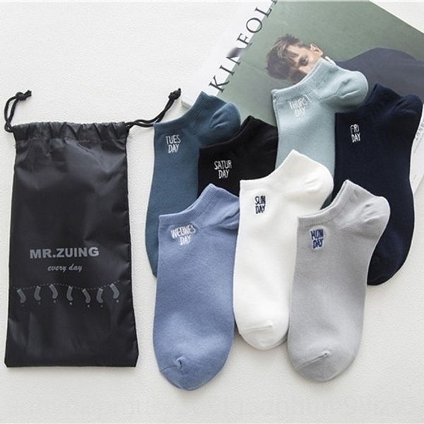 

psypt английского лето новые семь дней в неделе лодка и женских носки 2019 вышитого хлопка мужских носков лодок невидимого fw108, Black