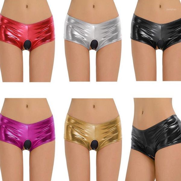 

new womens black low waisted shorts open crotch pu leather short trousers back hollow out panty night clubwear costumes1, Black;pink