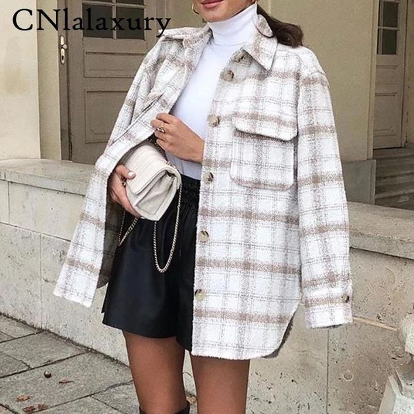 

new vintage women plaid tweed shirts jacket 2021 autumn fashion ladies elegant loose coat streetwear oversize outwear chic, Black;brown