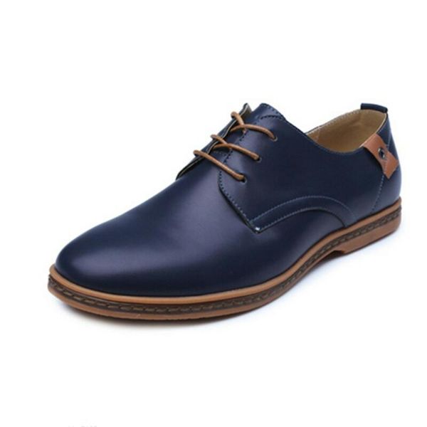 

leather casual men shoes fashion men flats round toe comfortable office dress shoes plus size 38-48, Black
