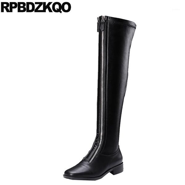 

long flat stretch over the knee shoes waterproof genuine leather black square toe zipper slim brand women winter1