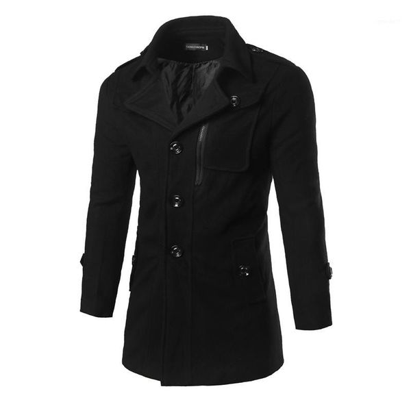 

men's wool & blends mens woolen pea coats 2021 fashion winter brand trench men jacket black male long overcoat business warm outwear f0