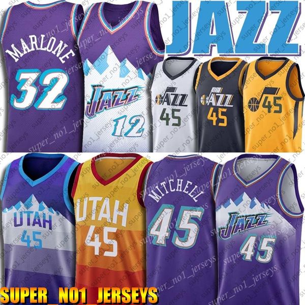 

donovan 45 mitchell jerseys utah jazz jersey john 12 stockton jersey karl 32 malone jerseys basketball throwback jersey, Black;red