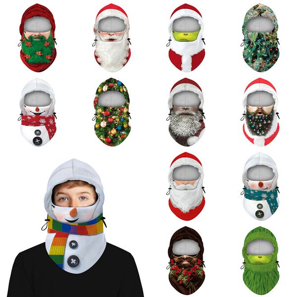 

winter hooded mask multifunctional scarf hat mask snowman patterns with button white fashion warm kid christmas tree hat mask, Yellow