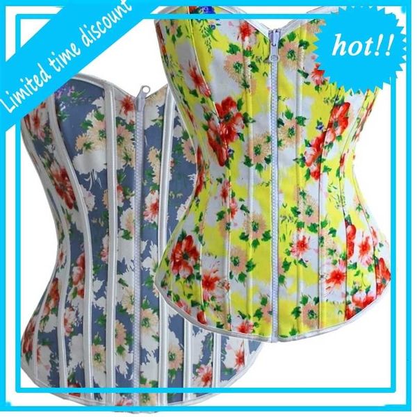 

women's fashion multi floral printed zip-up front two side wear reversible lace-up back corset bustier plastic boned s-xxl drop ship, Black;white