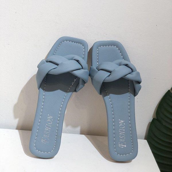 

2021 women slippers flat heel leather braid sandals casual summer drags outside beach holiday shoes slides female flats, Black