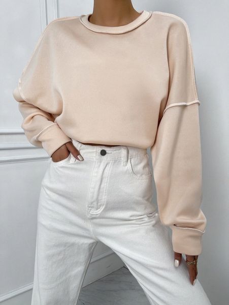 

stitching drop shoulder pullover e0dq#, White;black